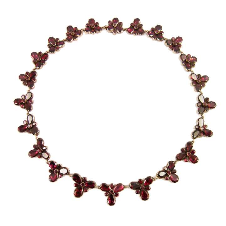 Antique graduated garnet foliate cluster necklace